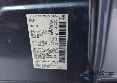 2020 Nissan Murano Sv Intelligent Awd from USA, damaged, VIN 5N1AZ2BS7LN105075